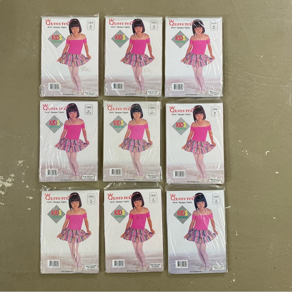 Lot of 9 Vintage Queentex Girls Opaque Tights Assorted Sizes & Colors NOS
